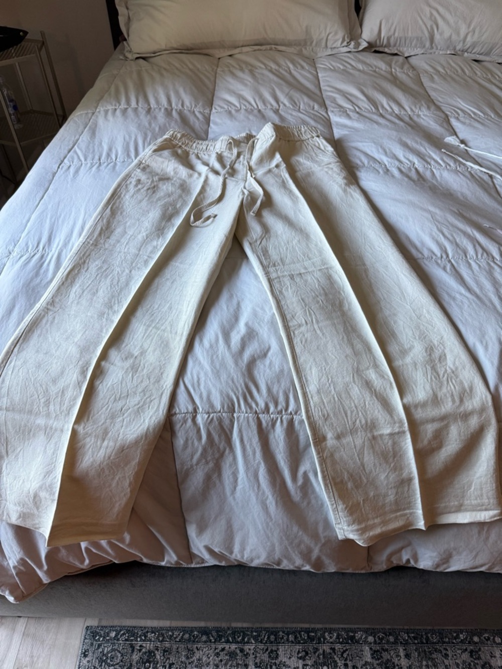 LOFT Cream Drawstring linen pant